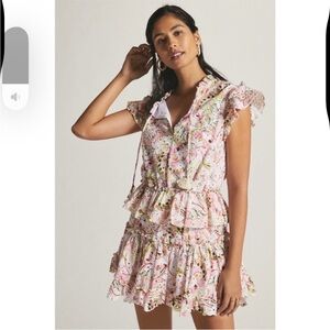 Floral Ruffle Misa Los Angeles Mini Dress in Pink and Cream, size medium nwot